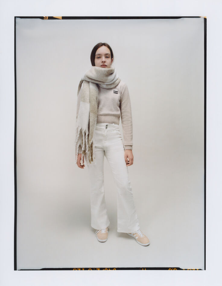 Girl's beige plaid scarf-1