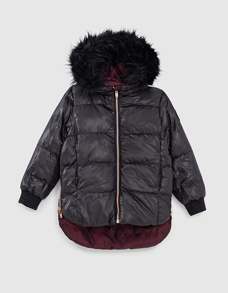 Doudoune réversible noire et prune zips côtés fille-2 Doudoune réversible noire et prune zips côtés fille-2