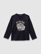 Boys’ black organic cotton T-shirt with printed van image-1