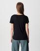 Women's navy lurex micro-bead embroidered message tee-shirt-3