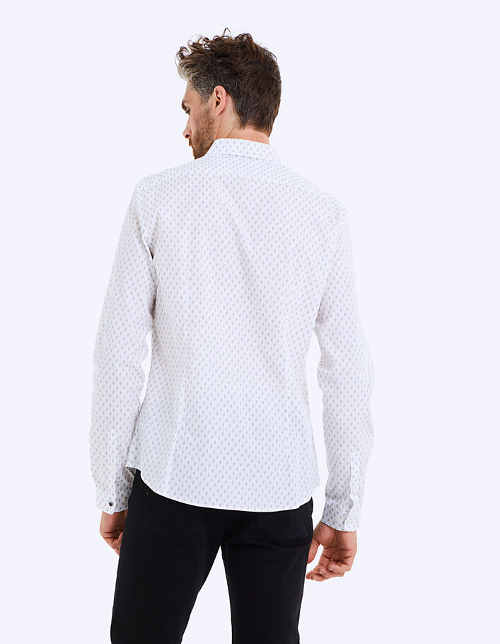 Weißes Slim-Herrenhemd mit sandfarbenem Kaktusprint - IKKS