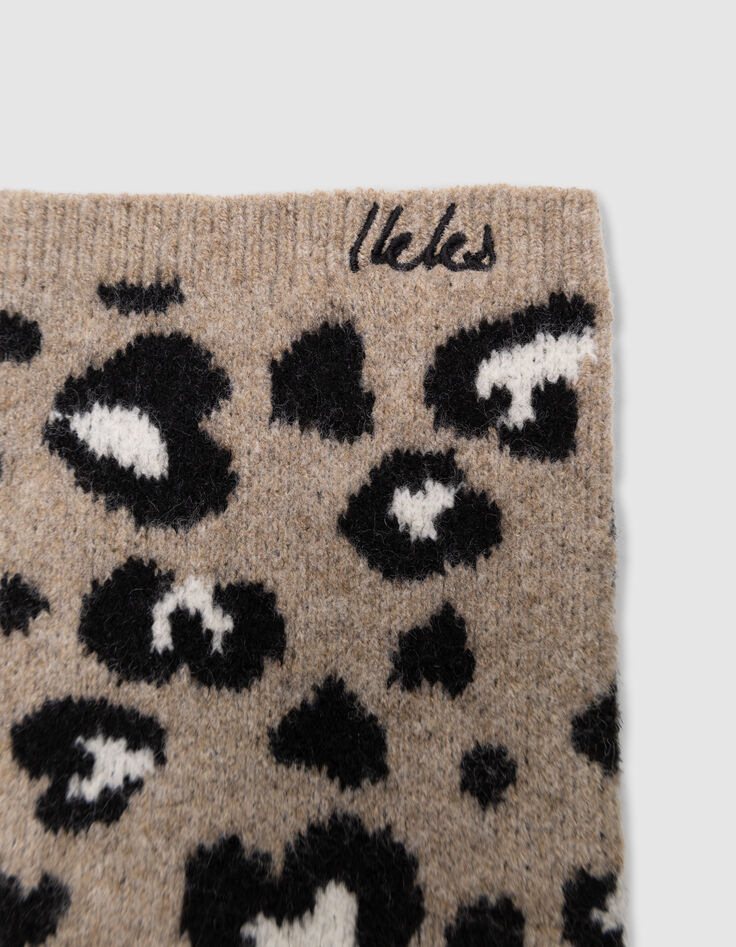 Girls’ beige knit snood with leopard motif-6 Girls’ beige knit snood with leopard motif-6