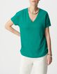 Turquoise V-neck linen knit tee Women-4