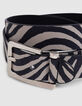 Women's unbleached leather belt with zebra pattern and open buckle-2