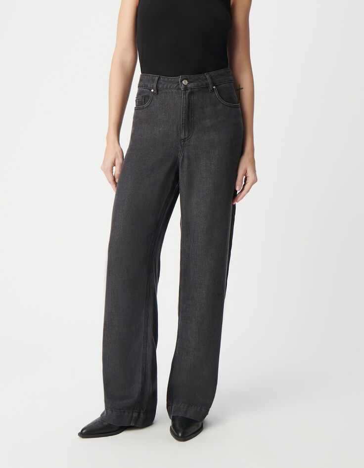 Women's Lyocell&reg; charcoal grey wide-leg jeans-2