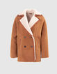 Manteau cognac cuir retourné esprit canadienne Femme-7