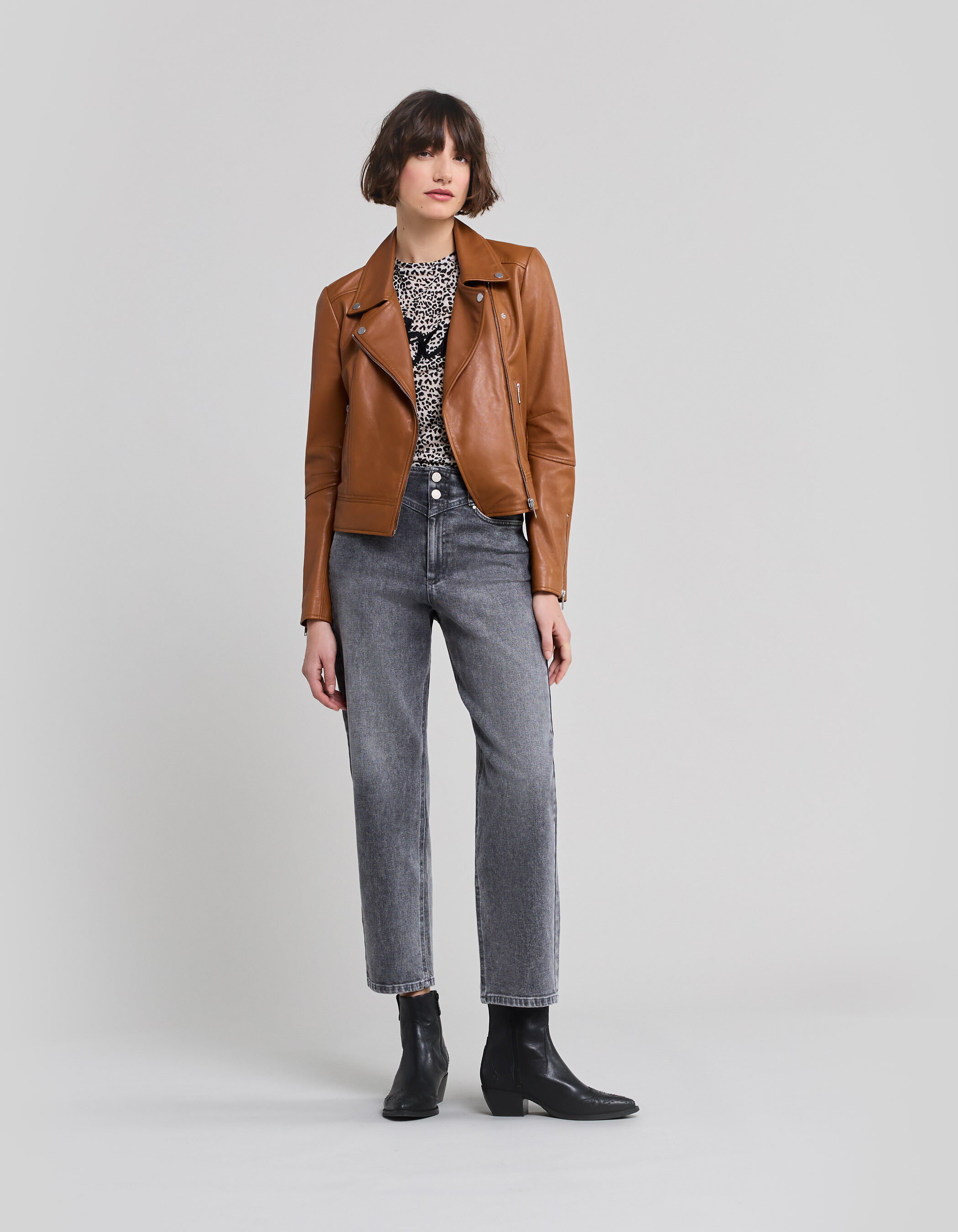 Women s camel lamb leather jacket IKKS