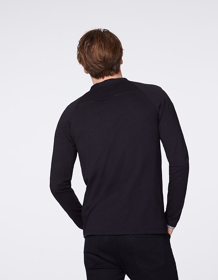 Zwart heren-T-shirt met kraag in trompe-l'oeil-4