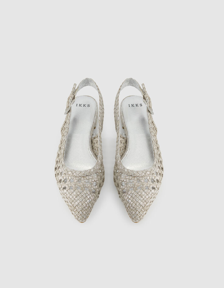 Ballerines slingback argent&eacute;es cuir tress&eacute; Femme-3