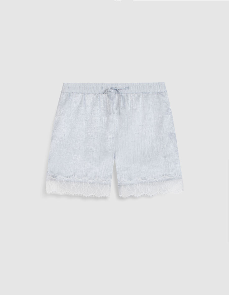 Light blue satin shorts with lace trim for women-6