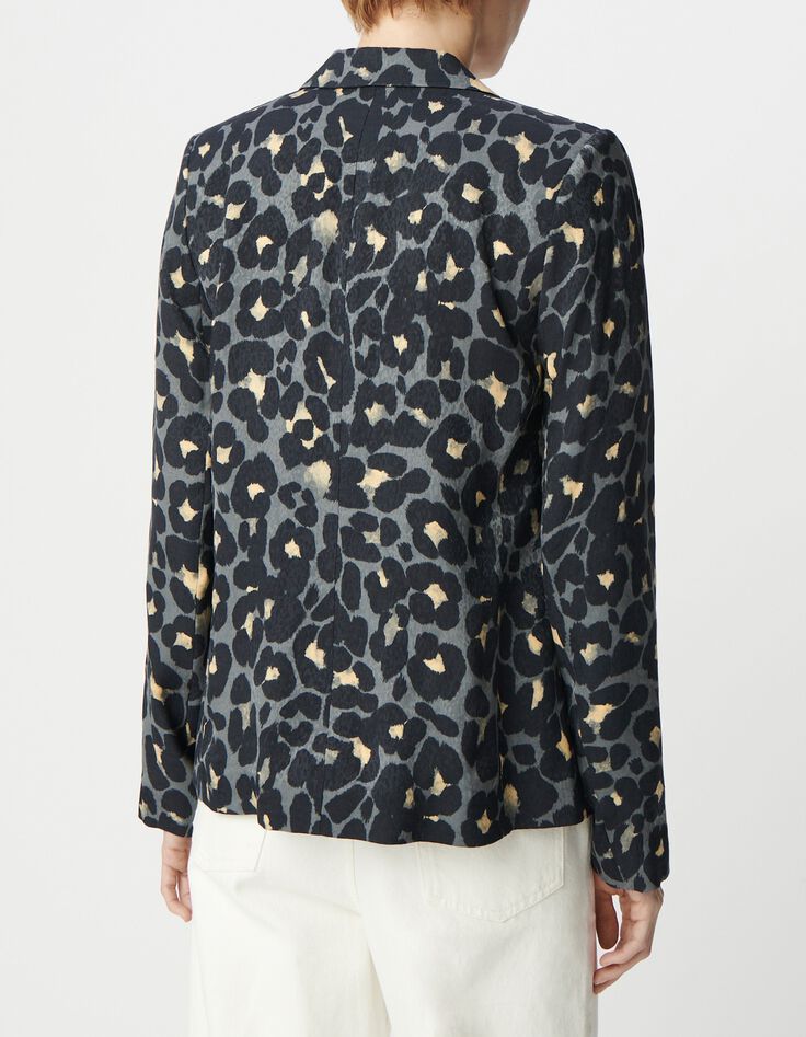 Americana azul marino con estampado animal para mujer-3