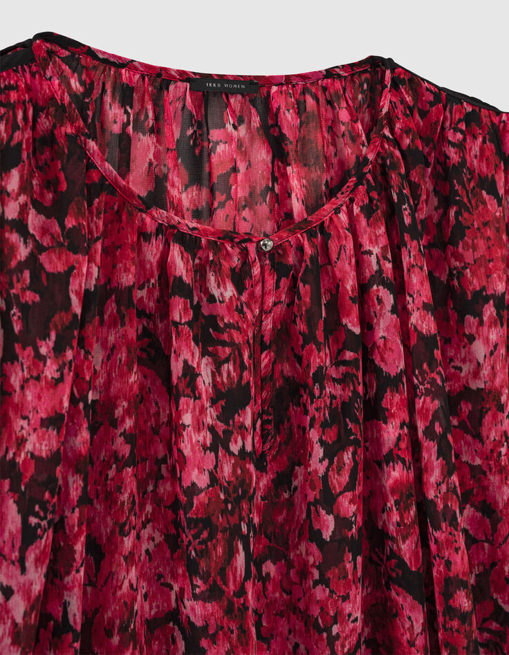 Damenvoilebluse mit rosa Blumenprint und offenen &Auml;rmeln-2