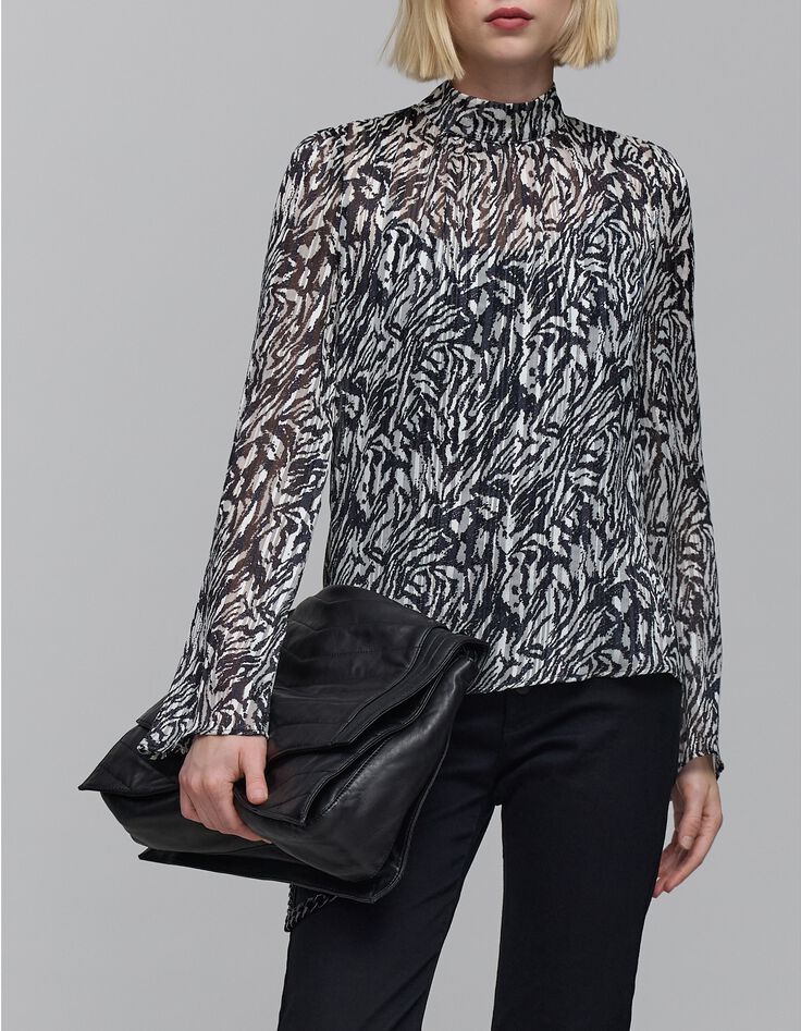 Women's ivory zebra lurex print blouse-2