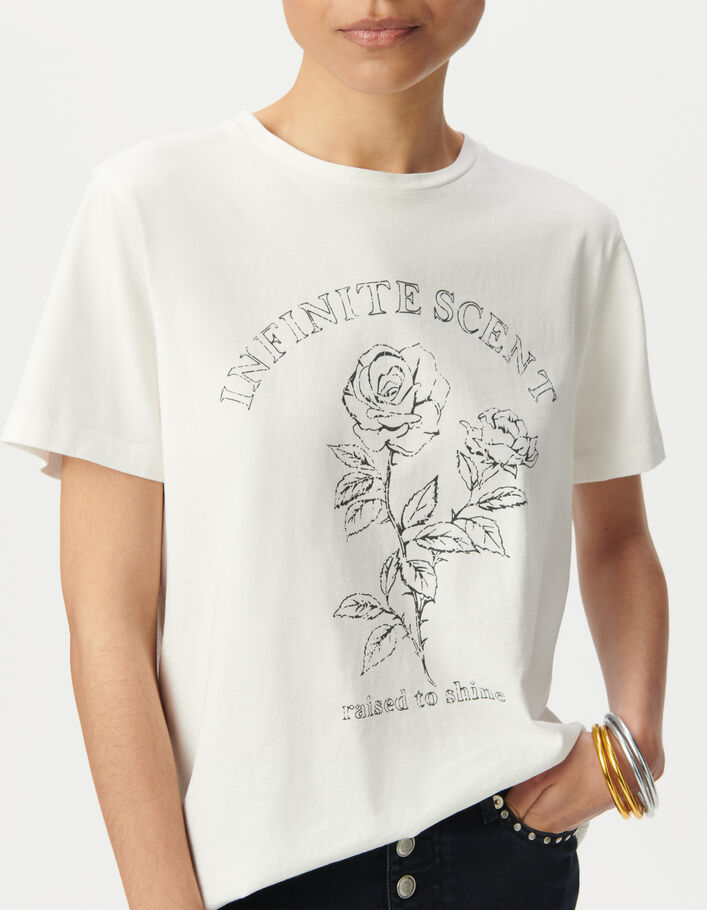 Camiseta blanca algodón rosas mensaje mujer IKKS