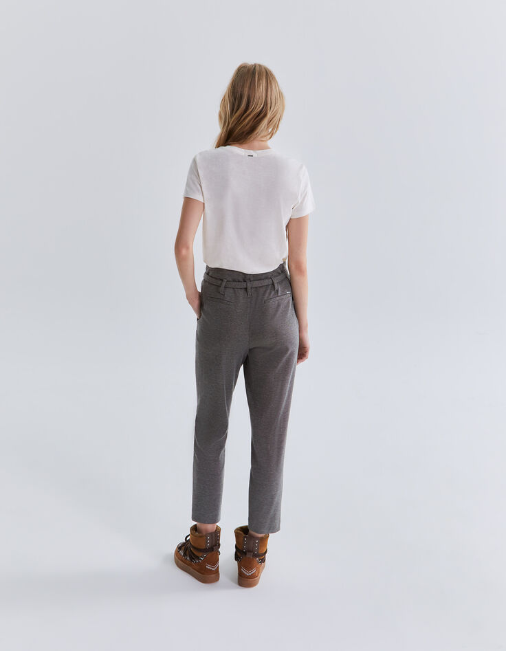 Graue, elegante, knöchellange Damenhose mit hohem Bund-3 Graue, elegante, knöchellange Damenhose mit hohem Bund-3