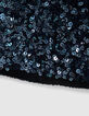 Top bleu brodé sequins réversible devant dos Femme-4