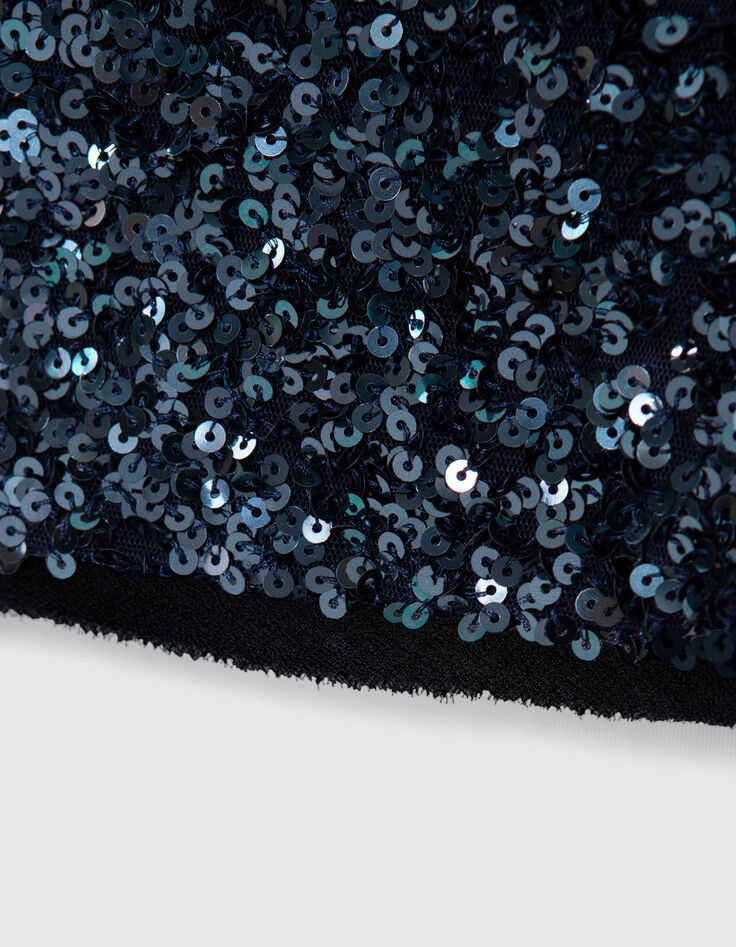 Top bleu brodé sequins réversible devant dos Femme-4