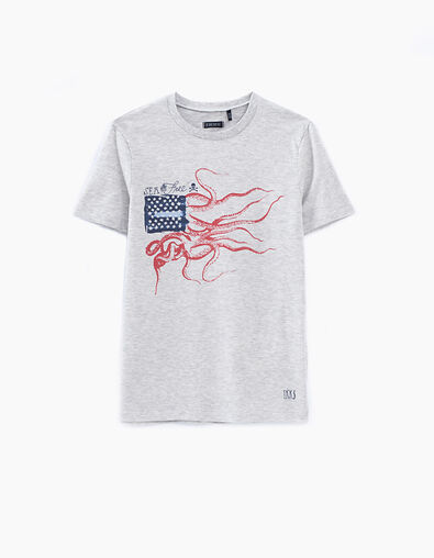 Boys' grey marl octopus-flag image T-shirt - IKKS
