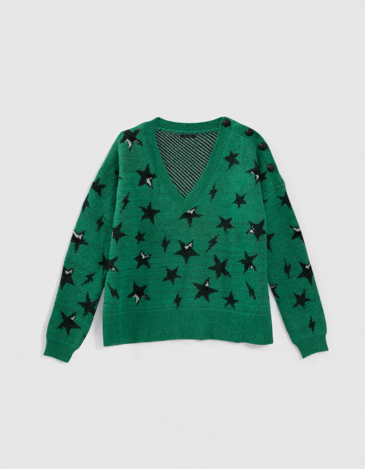 Jersey verde punto jacquard estrellas hombre-7