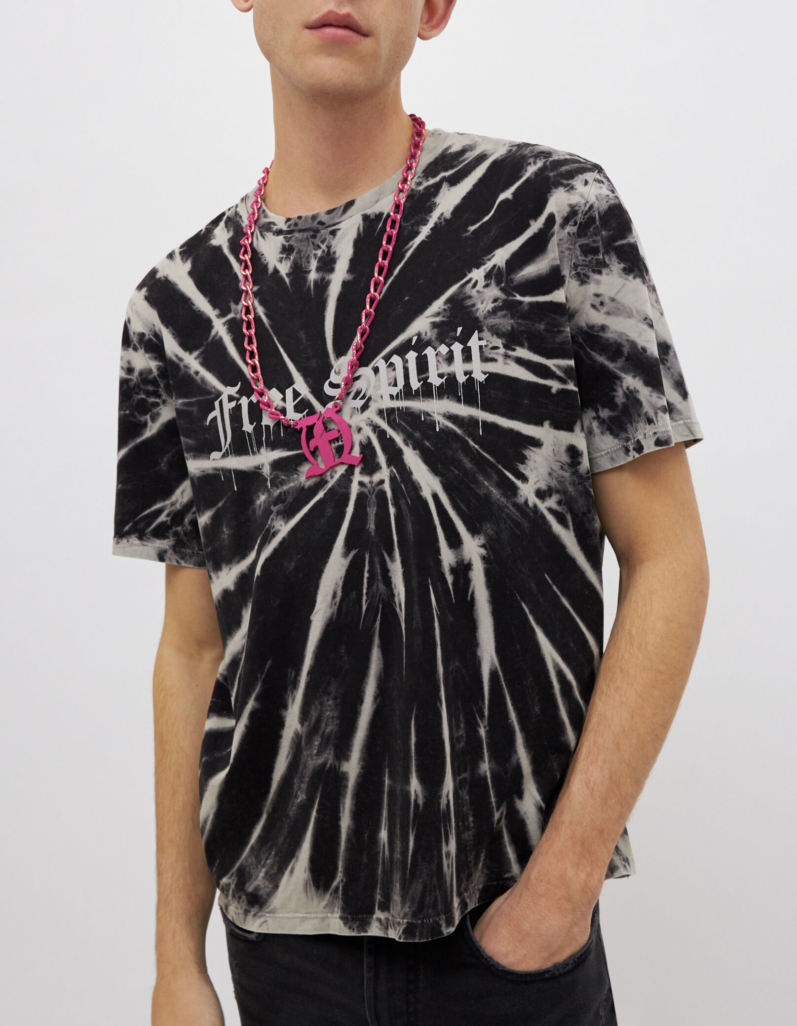 Zwart T shirt tie and dye print Heren