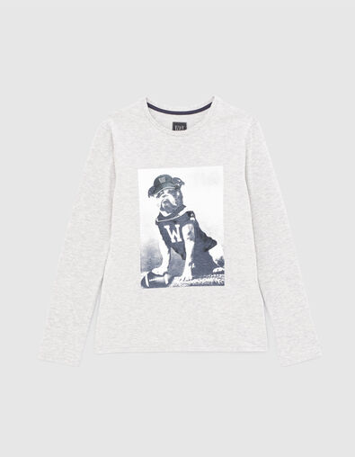 Camiseta gris jaspeado medio perro-jugador niño  - IKKS
