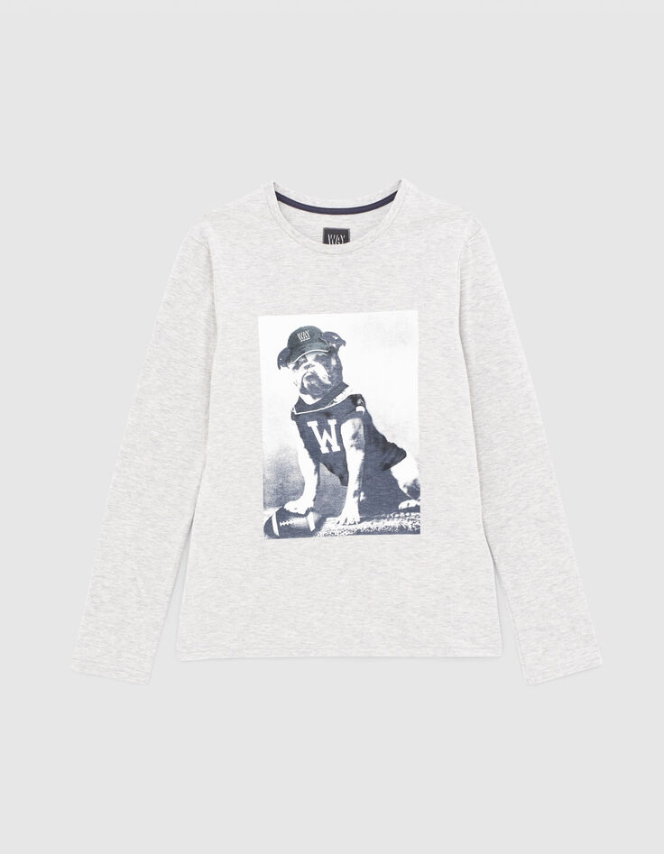 Camiseta gris jaspeado medio perro-jugador niño -1