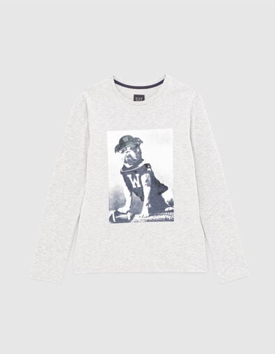 Boys’ medium grey marl footballer-dog image T-shirt - IKKS