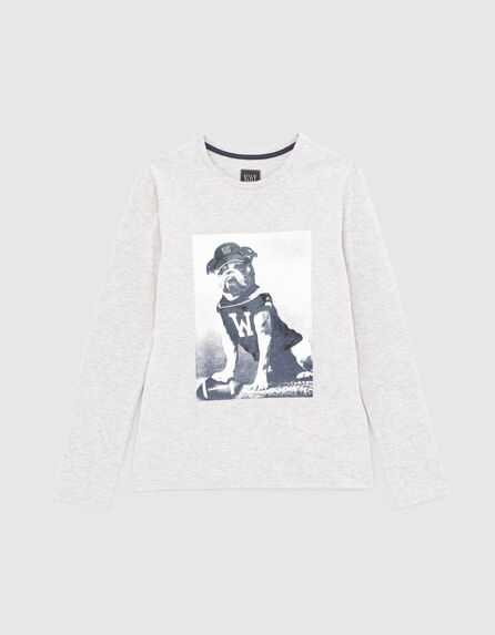 Boys’ medium grey marl footballer-dog image T-shirt