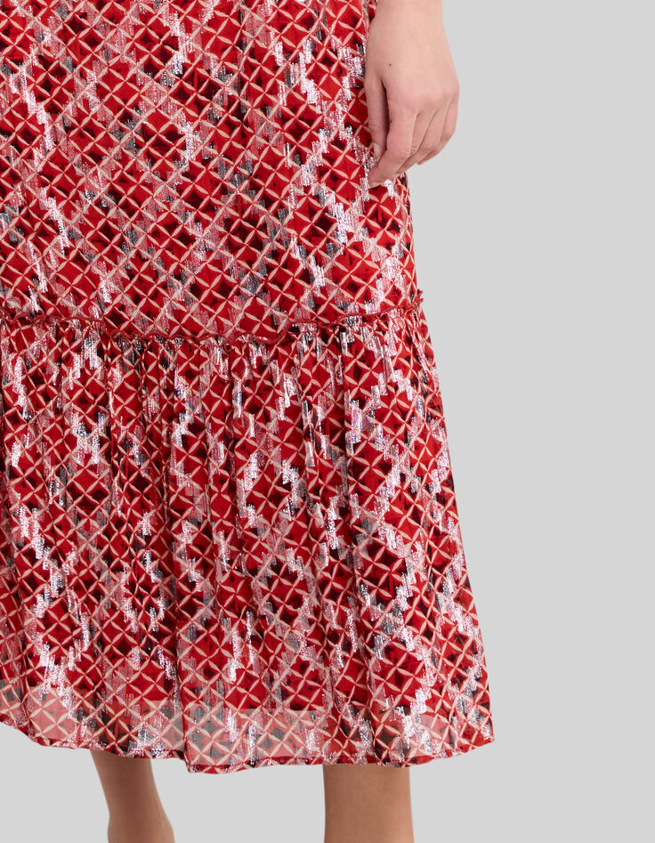 Women’s poppy red long dress with check print-5