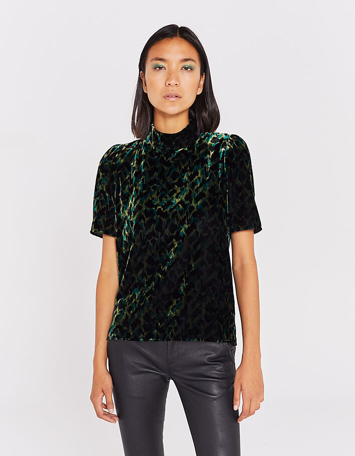 Women’s panther-print velvet short-sleeved top-2