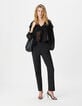 Blouse noire fluide &agrave; jabot et volants Femme-1