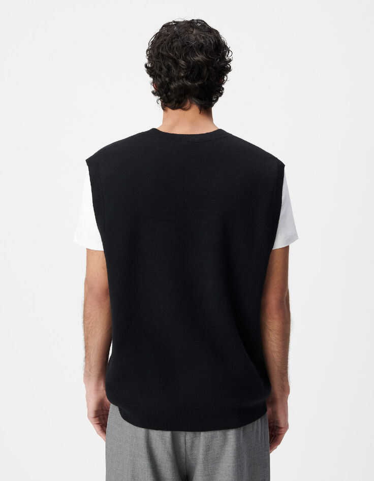 Pull sans manches noir tricot encolure V Homme-3