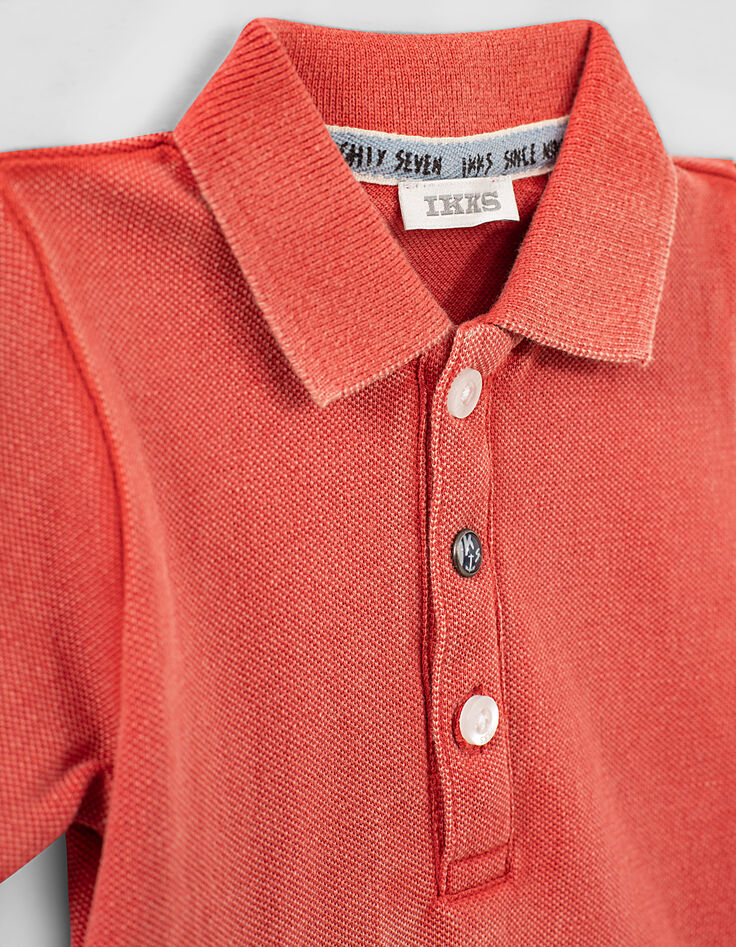 Baby boys’ orange organic cotton polo shirt+print on back-5