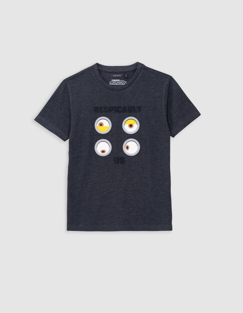 Grey organic cotton T-shirt with 4 MINIONS boy eye badges - IKKS