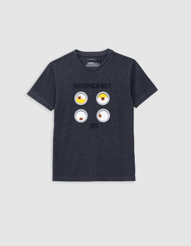 Grey organic cotton T-shirt with 4 MINIONS boy eye badges - IKKS