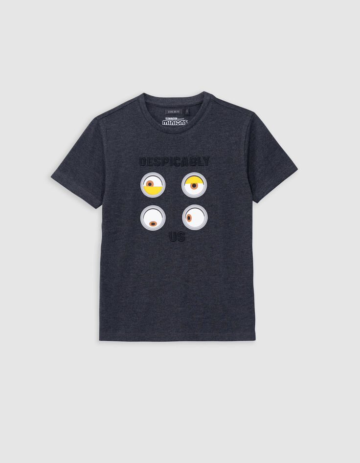 Grey organic cotton T-shirt with 4 MINIONS boy eye badges-1 Grey organic cotton T-shirt with 4 MINIONS boy eye badges-1