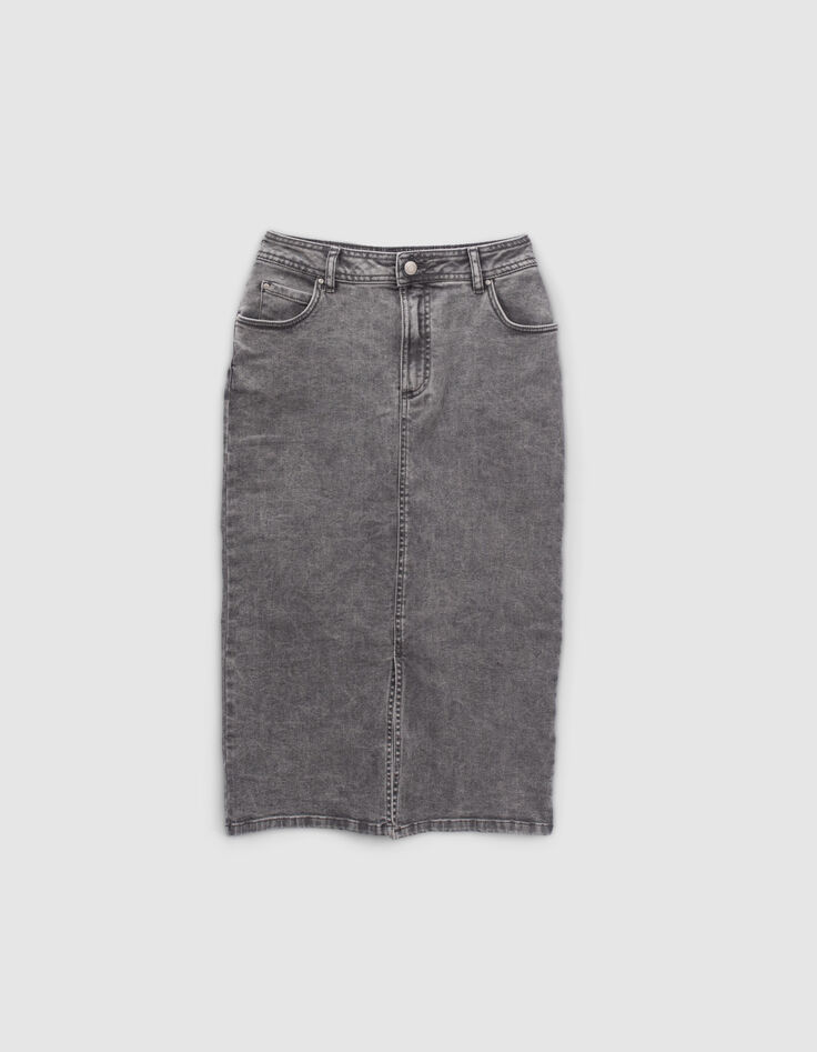 Jupe crayon en jean gris Femme-6