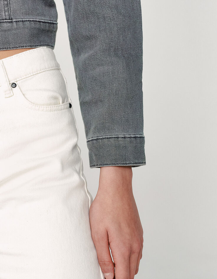 Women’s grey denim jacket embroidered on back-5