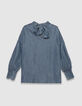 Blouse à lavallière bleue en Lyocell® fluide Femme-6
