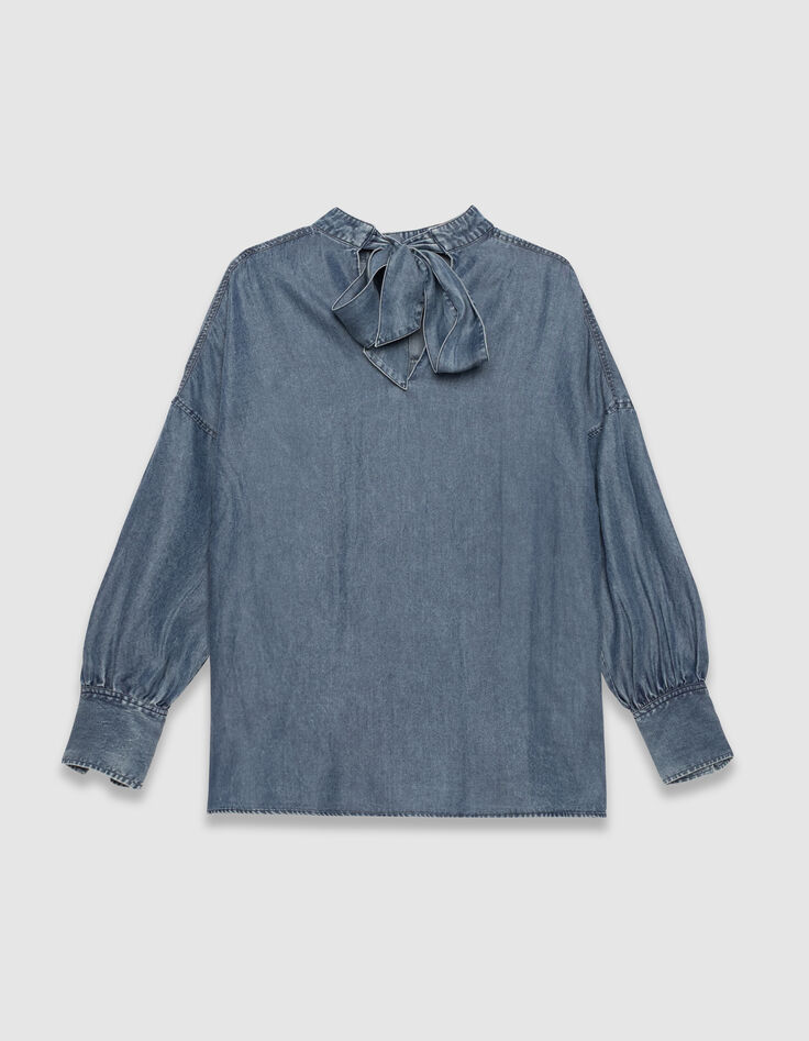 Blouse à lavallière bleue en Lyocell® fluide Femme-6