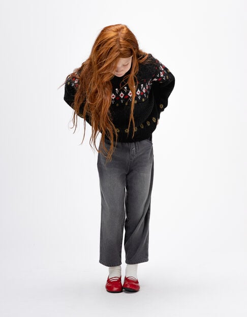 Girls’ black jacquard knit winter sweater with diamanté - IKKS