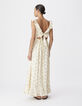 Women's ecru floral long dress with ruffle details-3