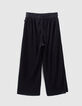 Weite, marineblaue Crop-Mädchenhose mit Plissee-2