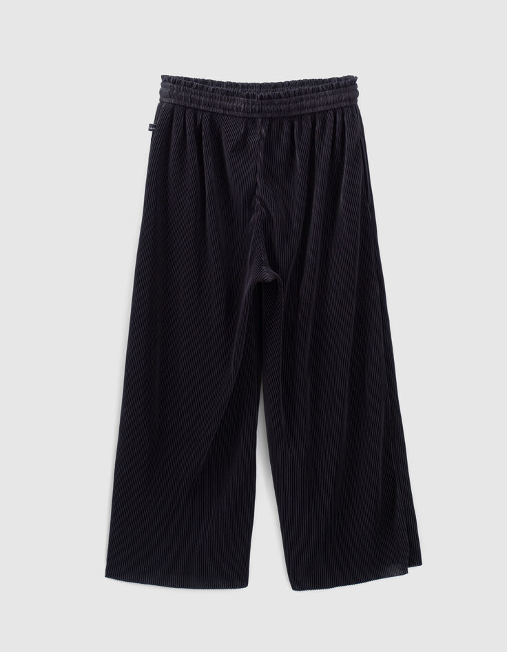 Weite, marineblaue Crop-Mädchenhose mit Plissee-2