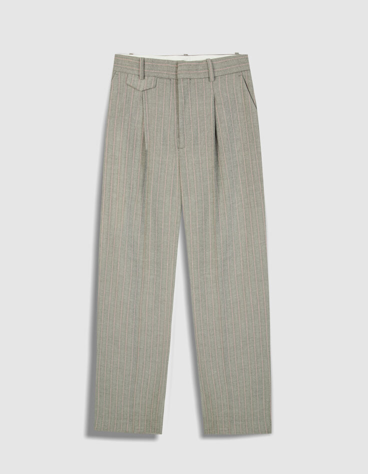 Pantalon de tailleur gris motif rayures roses Femme-6
