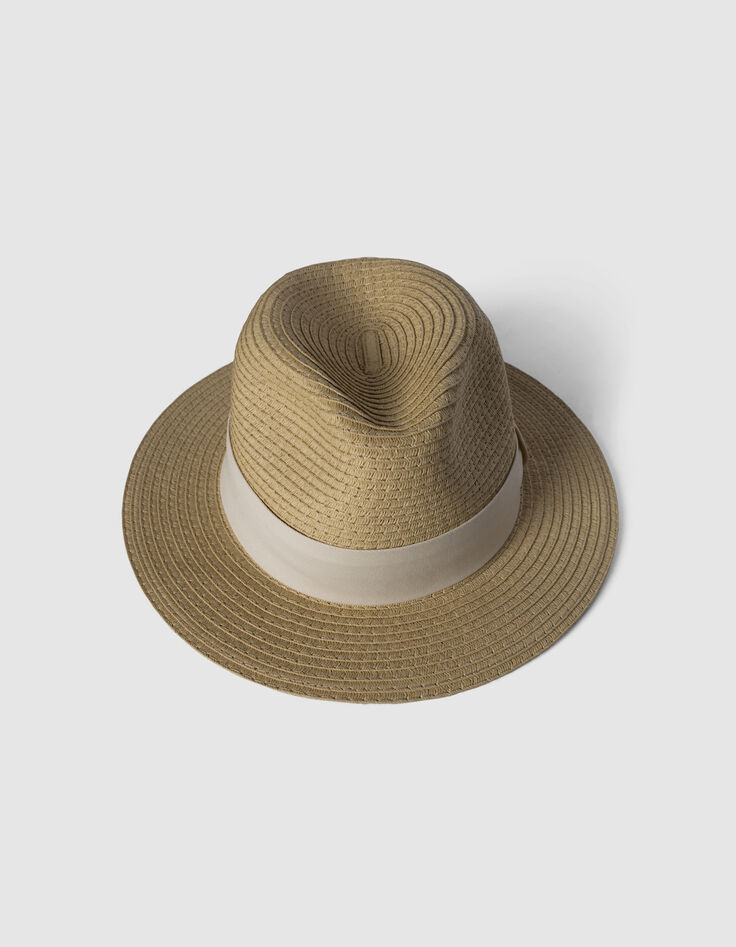 Beige hoed stro-effect met ecru bies-6
