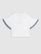 T-shirt blanc coton bio brodé IKKS marine fille-4