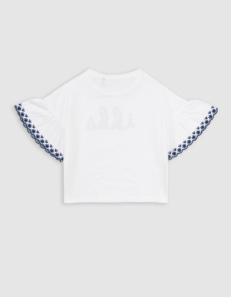 T-shirt blanc coton bio brodé IKKS marine fille-4