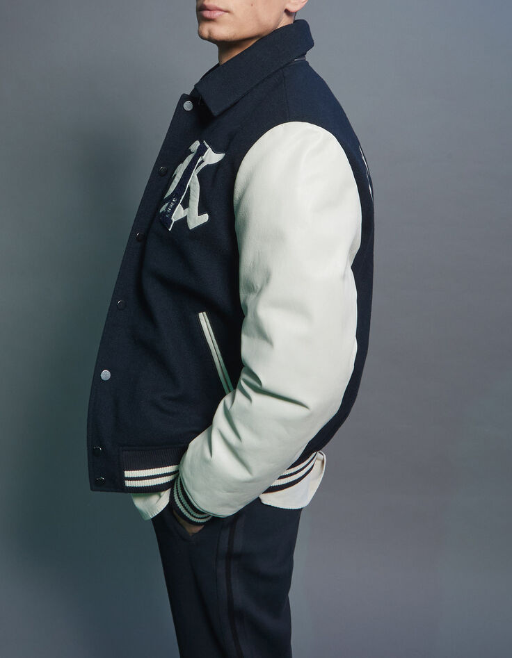 Men&rsquo;s navy mixed fabric baseball jacket with XL embroidery-5