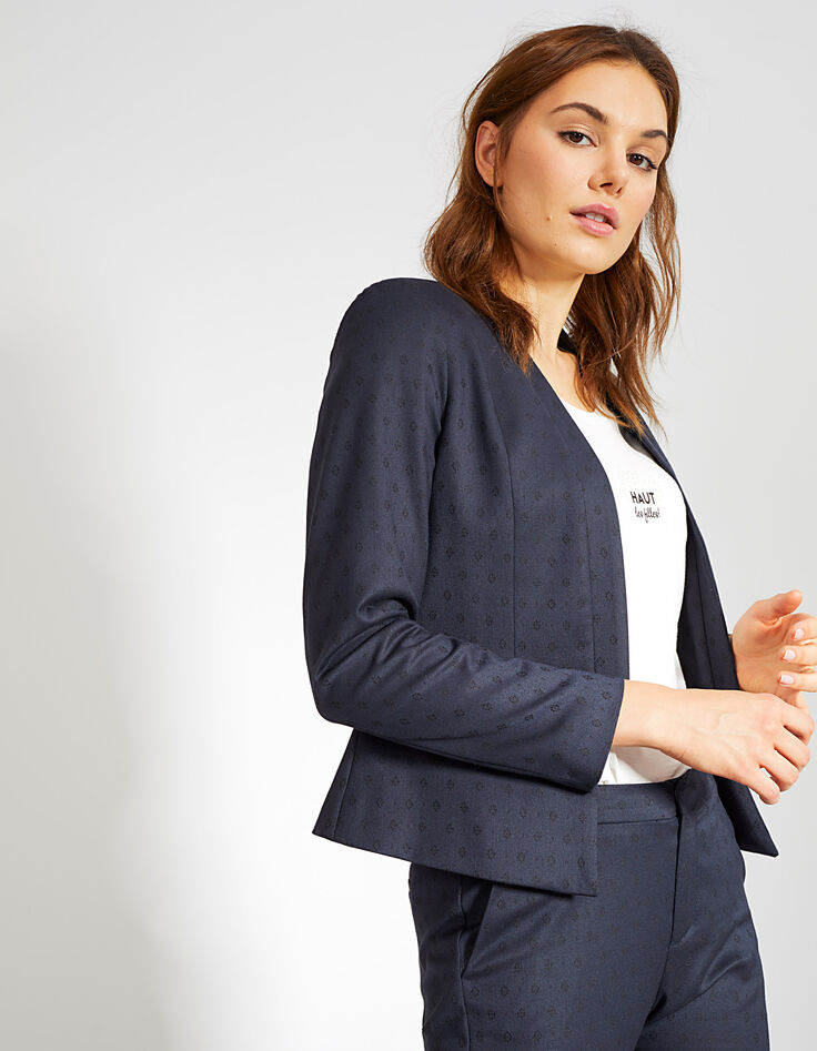 I.Code navy blue Jacquard suit jacket-4